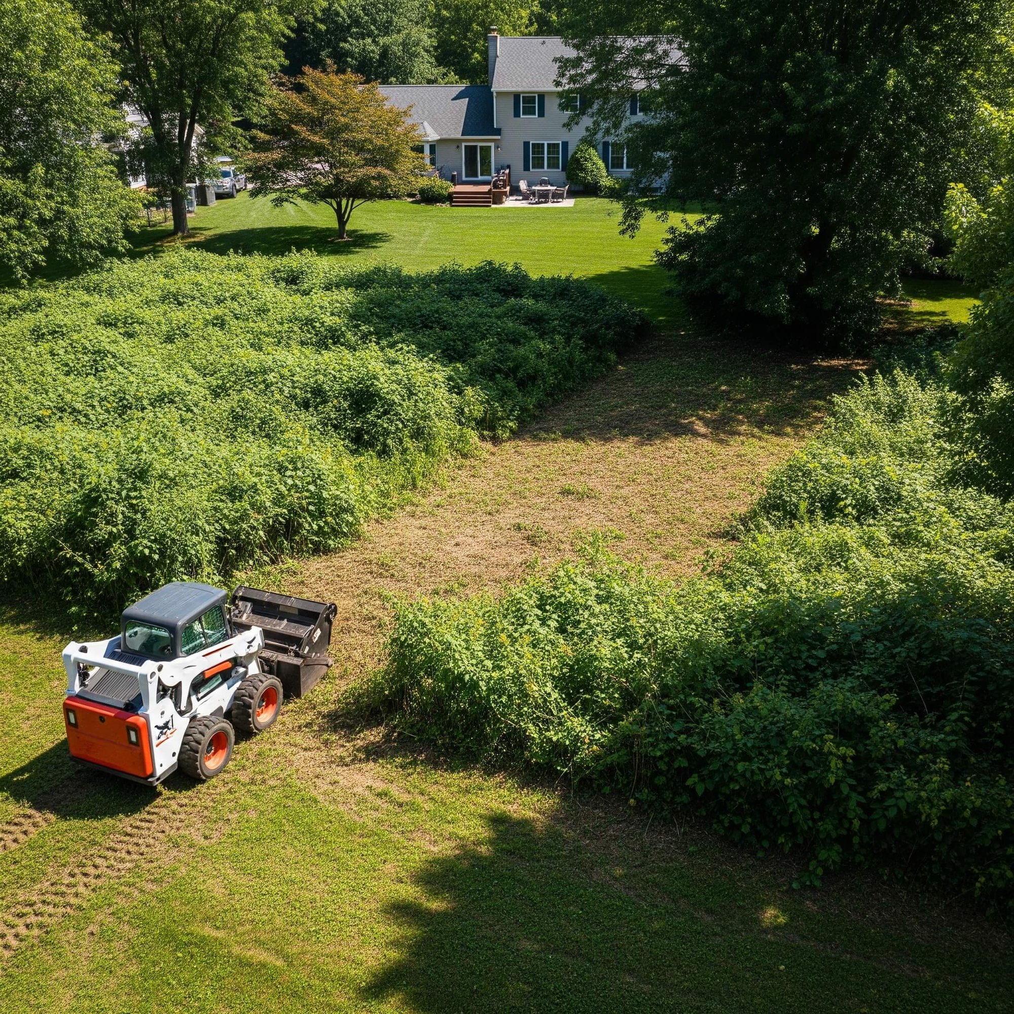 Professional land clearing and brush removal before and after in Cornelius, NC, by Lake Norman Brush Removal.