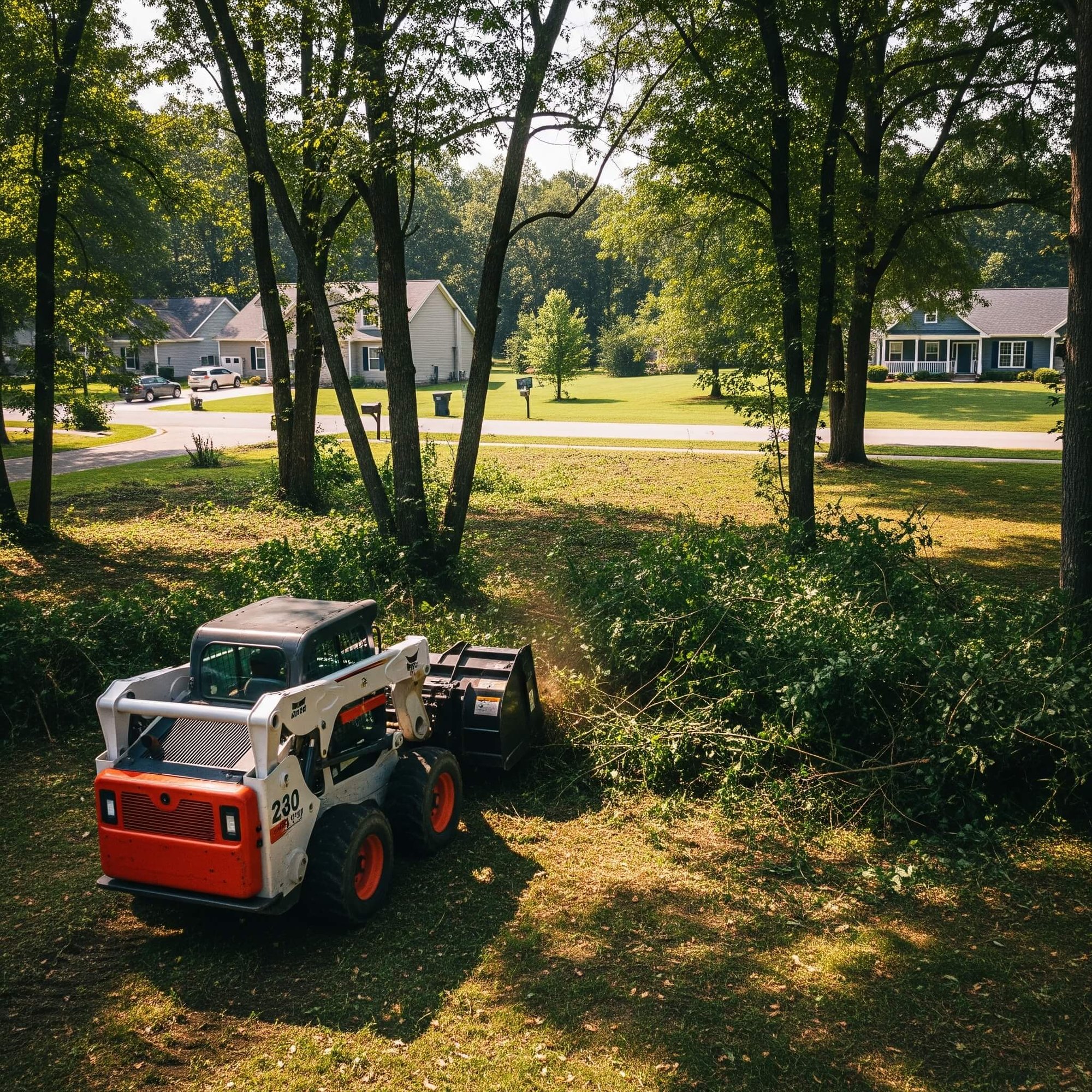 Advanced forestry mulching equipment clearing dense trees in Iredell County, NC, for effective land management.