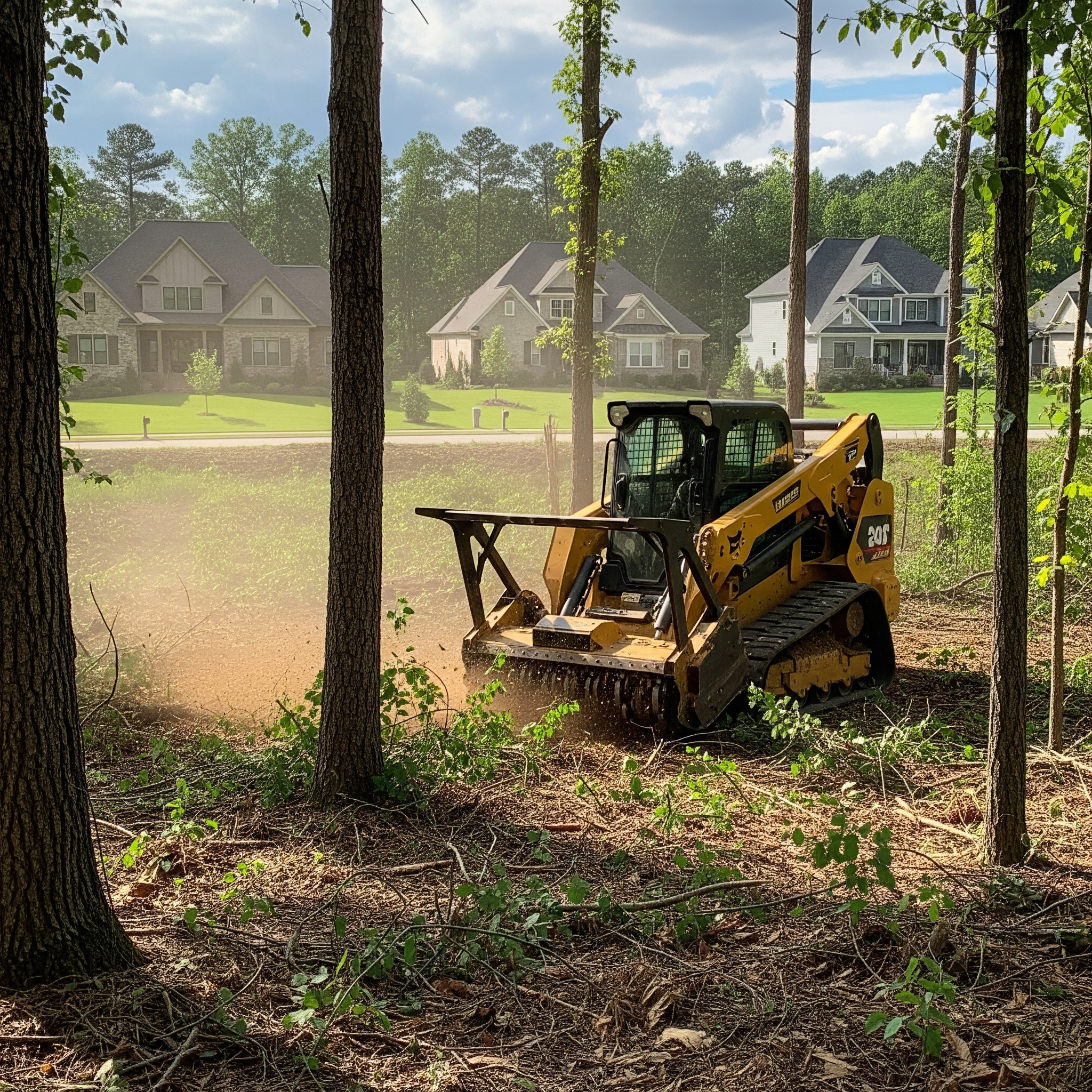 Before and after forestry mulching in Huntersville NC