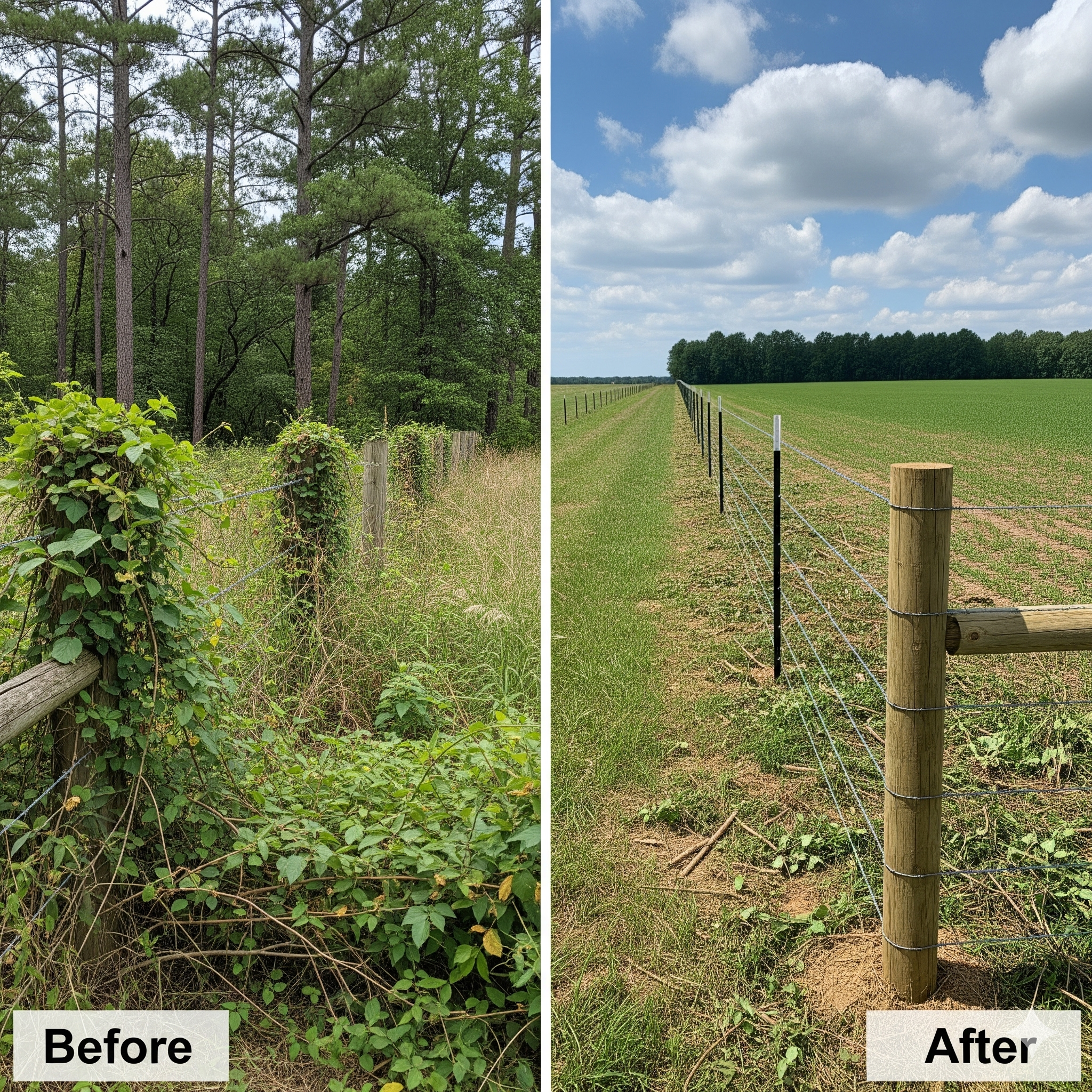 Fence line clearing in Huntersville NC